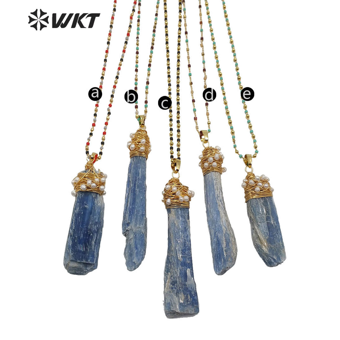 WT-N1217 Popular Wire Wrapped Blue Kyanite Necklace Fashion Lady Charm Jewelry Raw Blue Kyanite Necklace