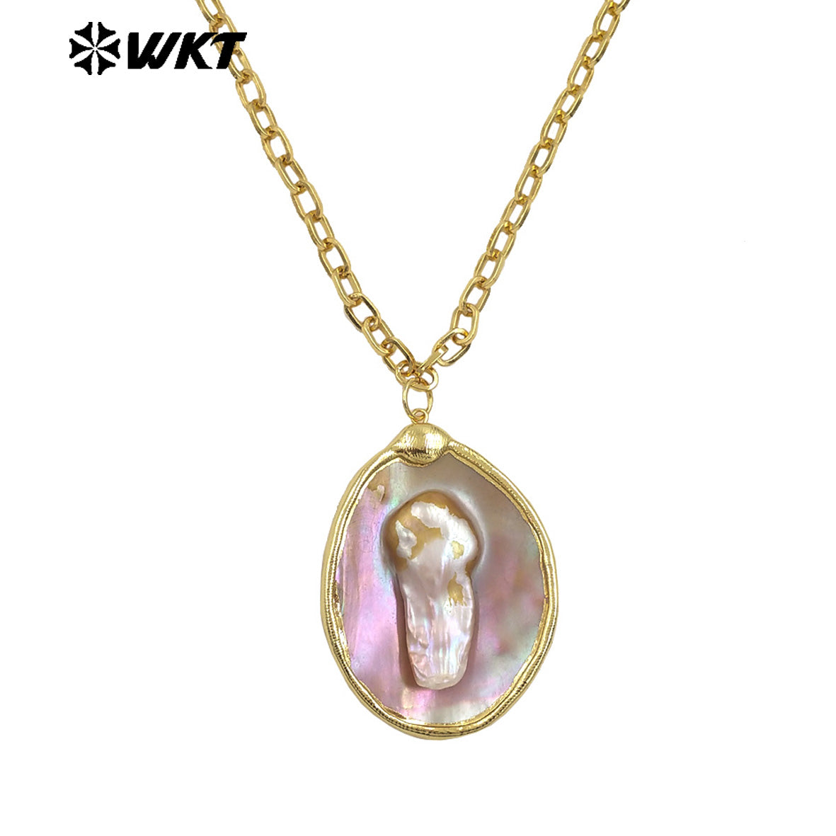 WT-JN331 Wholesale 18K Gold Electroplated Random Shape Natural Mop Shell Pendant Necklace For Women Resist Tarnishable Jewelry