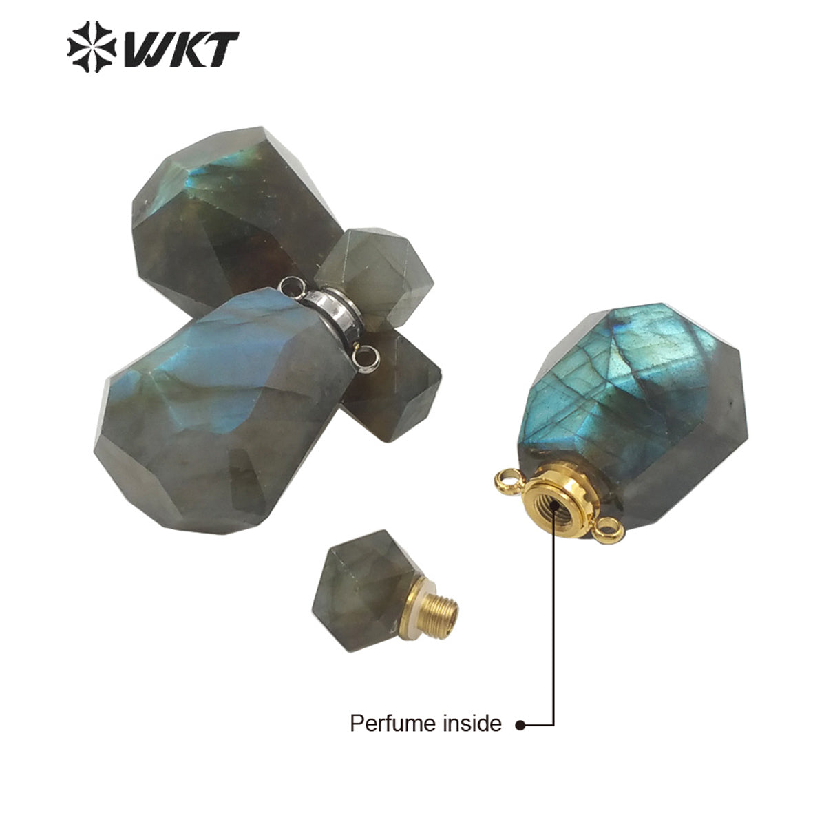 WT-P1627 Gorgeous Natural Faceted Flash Labradorite Perfume Bottle Pendant for Women Esencil Oil Bottle Jewelry Pendant