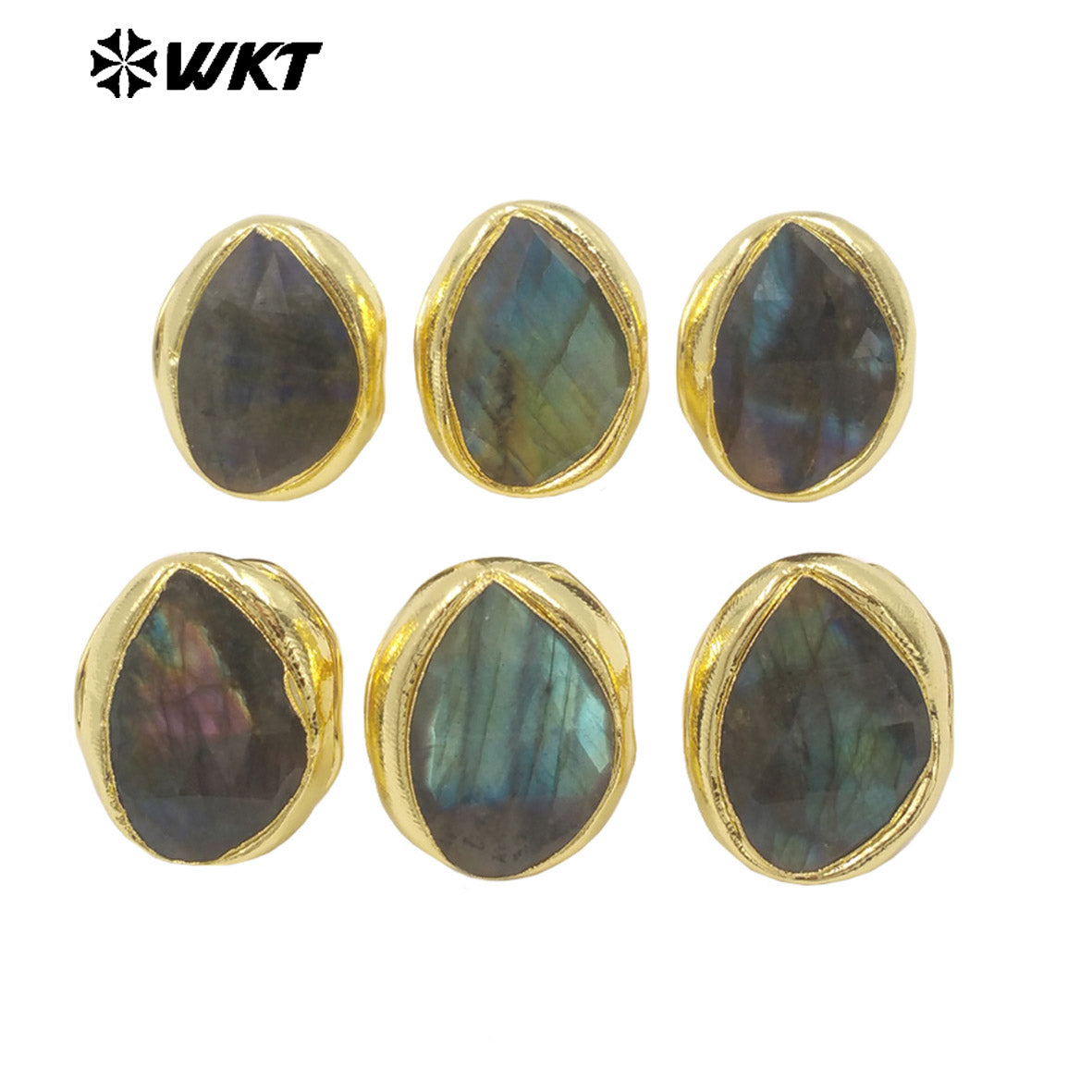 WT-R557 Customized Beautiful 18K Gold Plated Drop Shaped Labradorite Opening Adjustable Daily Decorative Ring for Unisex Jewelry