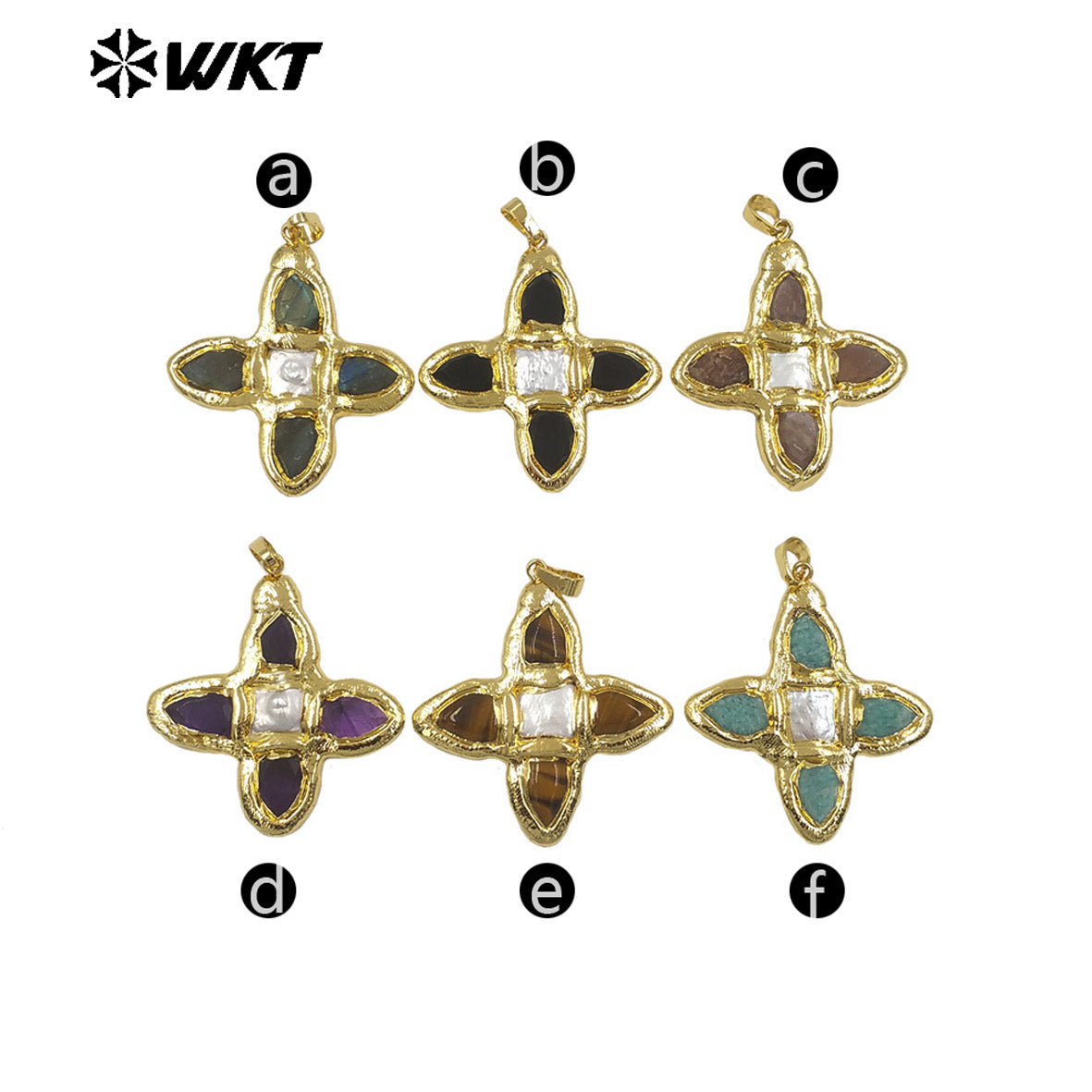 WT-JP216 WKT Jewelry Exclusive Unique Design Green Turquoise Stone Pendant Single Gold Plated Pearl Cross Pendant for Lady