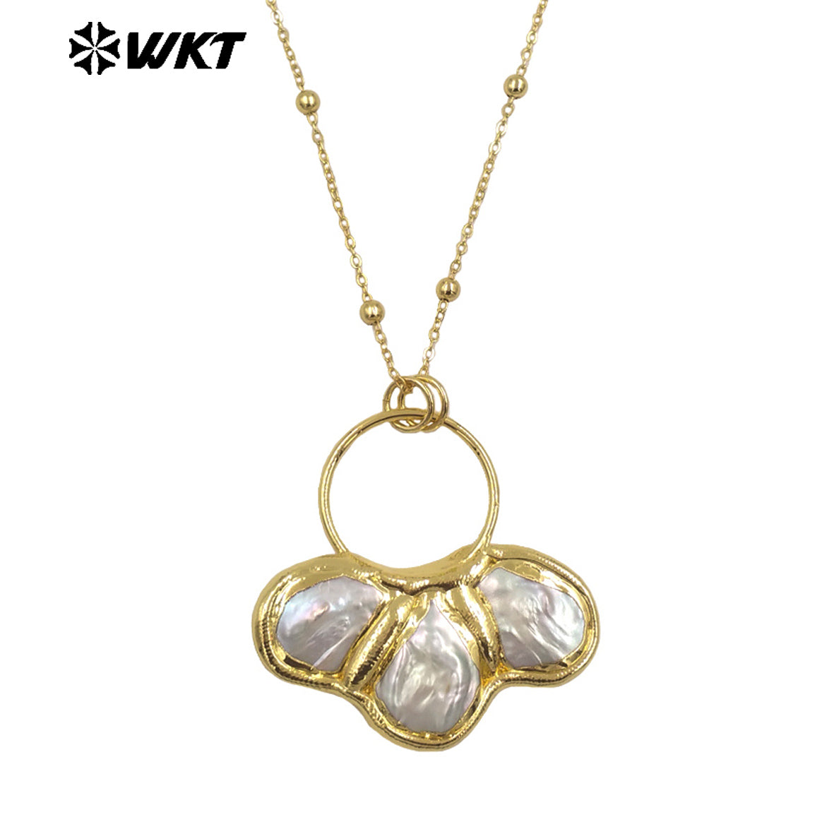 WT-JN298 Explosive New Products Gentle 18K Gold Plated Freshwater Pearl Shell Shaped Pendant Necklace Jewelry Finished for Women