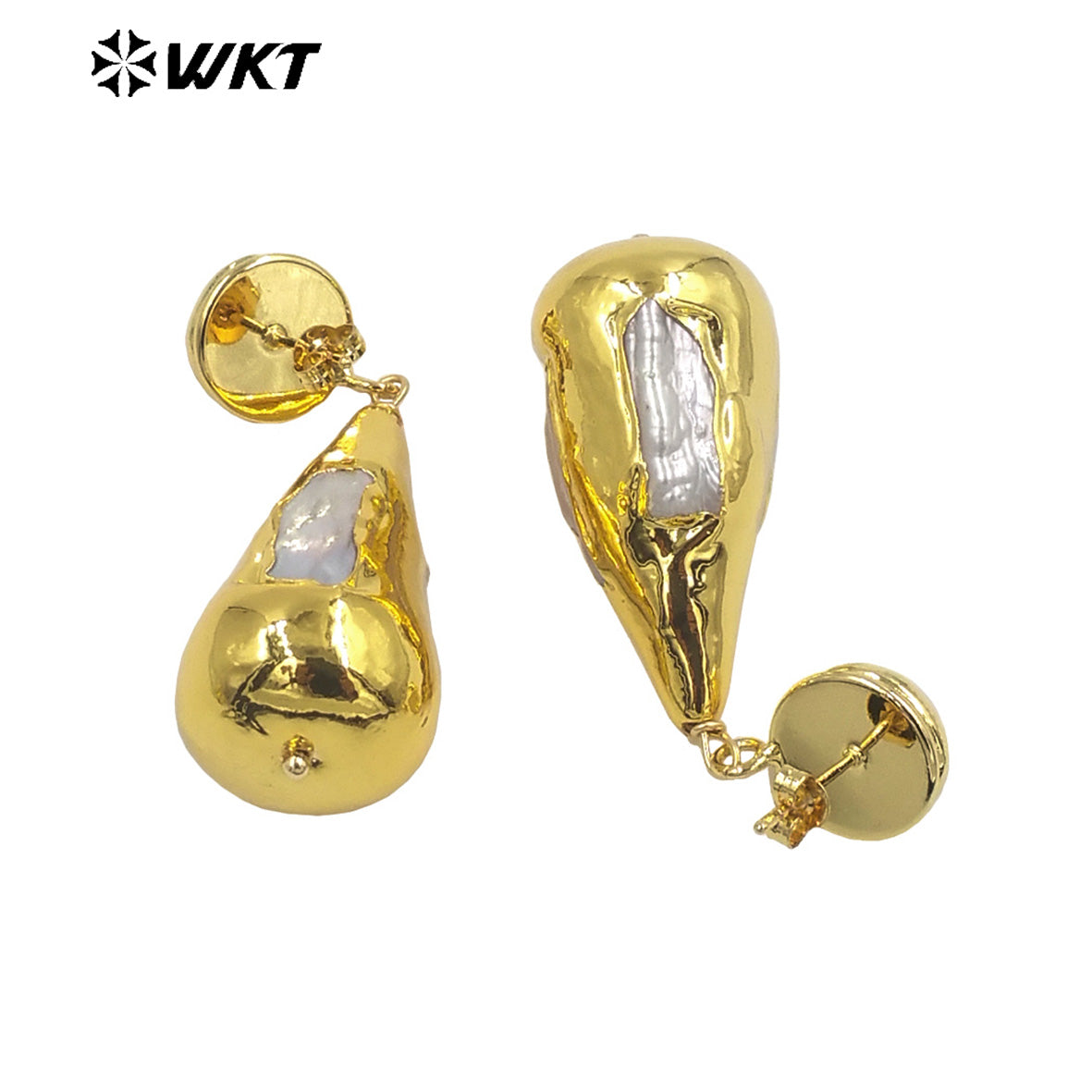 WT-MPE099 Latest Style Freshwater Pearl Drop Shaped Natural 18k Gold Plated Gift Weeding Romantic Pendant Earrings