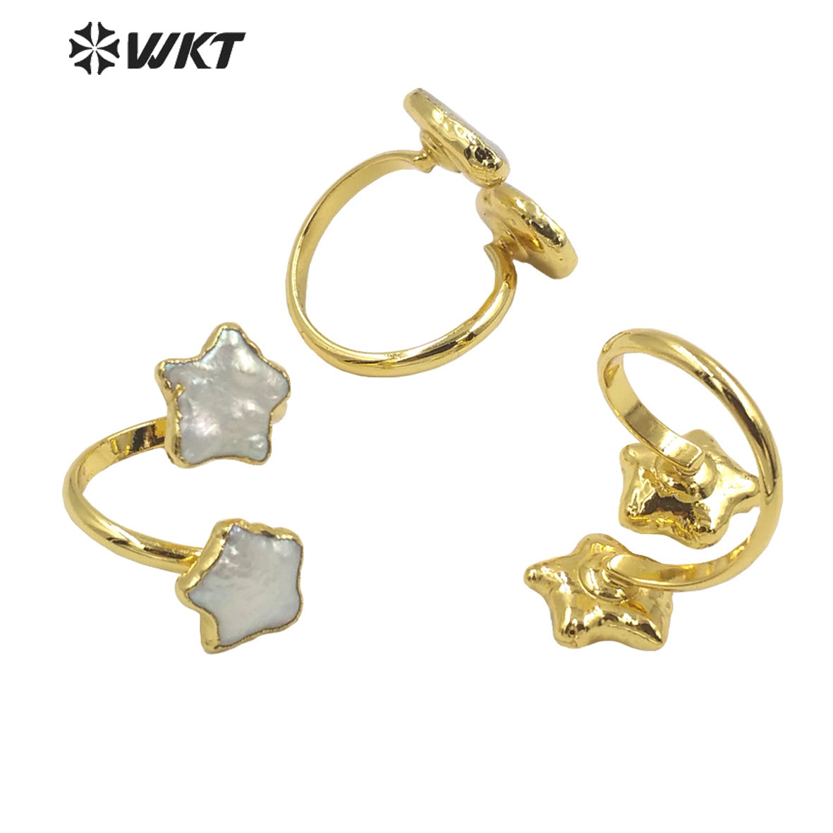 WT-MPR024 WKT2022 Special Natural Stone Star and Moon Shape Ring Natural Pearl Opening Adjustable Pearl Ring for Party Jewelry