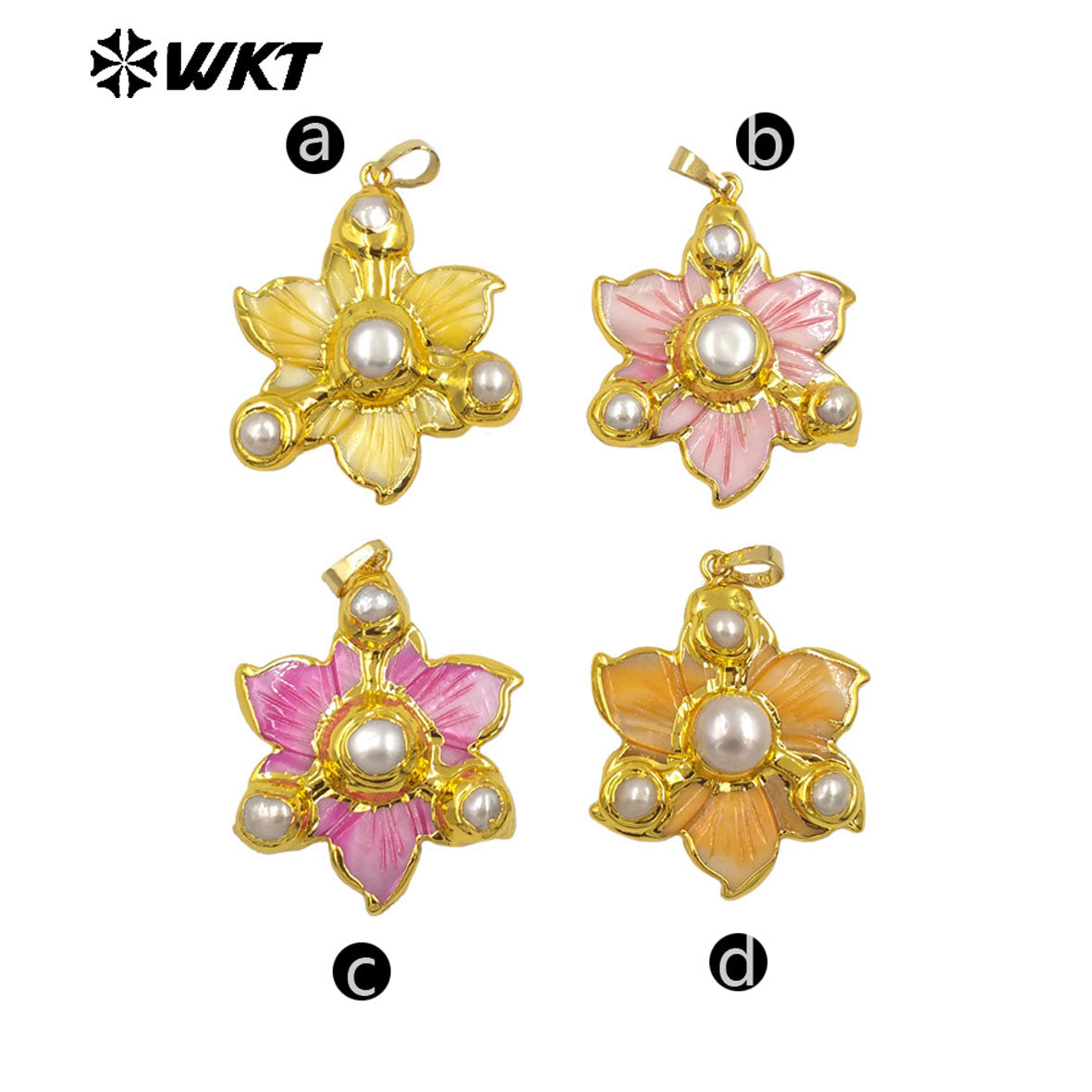 WT-JP388 Wholesale Hot Sale18K Gold Plated Shells and Pearl Flowers Shaped Pendant Delicate Jewelry for Women As Birthday Gifts