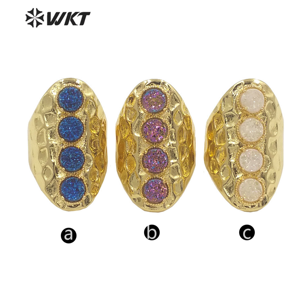 WT-R443 Wholesale Fashion Gold Bezel Natural Druzy Agate Ring Wide Band Women Party Stone Ring for Birthday Girl Friend