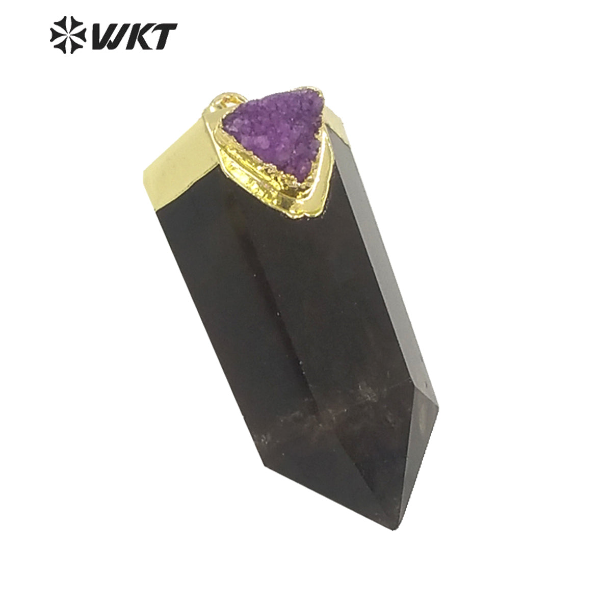 WT-P1609 WKT New Design Wholesale Natural Smoky Quartz Pendant Women Gold Hexagonal Quartz with Druzy Charm Pendant