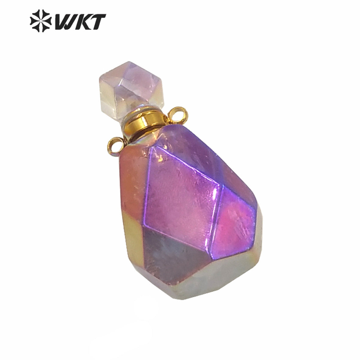 WT-P1594 Amazing New Gorgeous Women Gold AURA Titanium Electroplated Natural Stone Perfume Bottle Pendant for Necklace