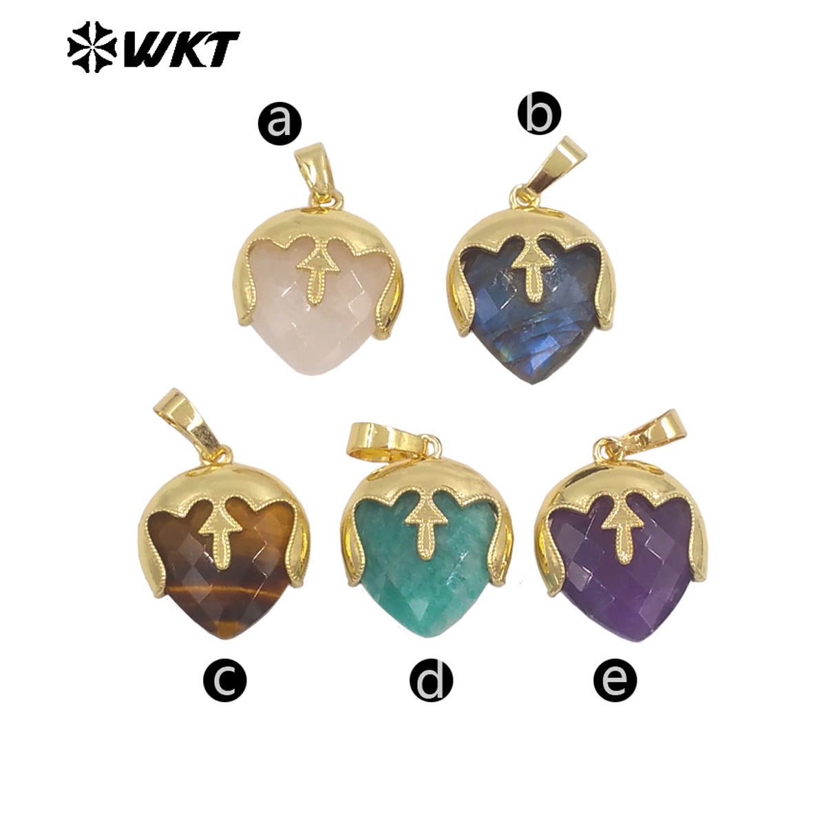 WT-P2013 Unique Design Top Cover Gold Plated Heart Shape Natural Gemstones Cute Pendant For Ladies Necklace Jewelry Diy