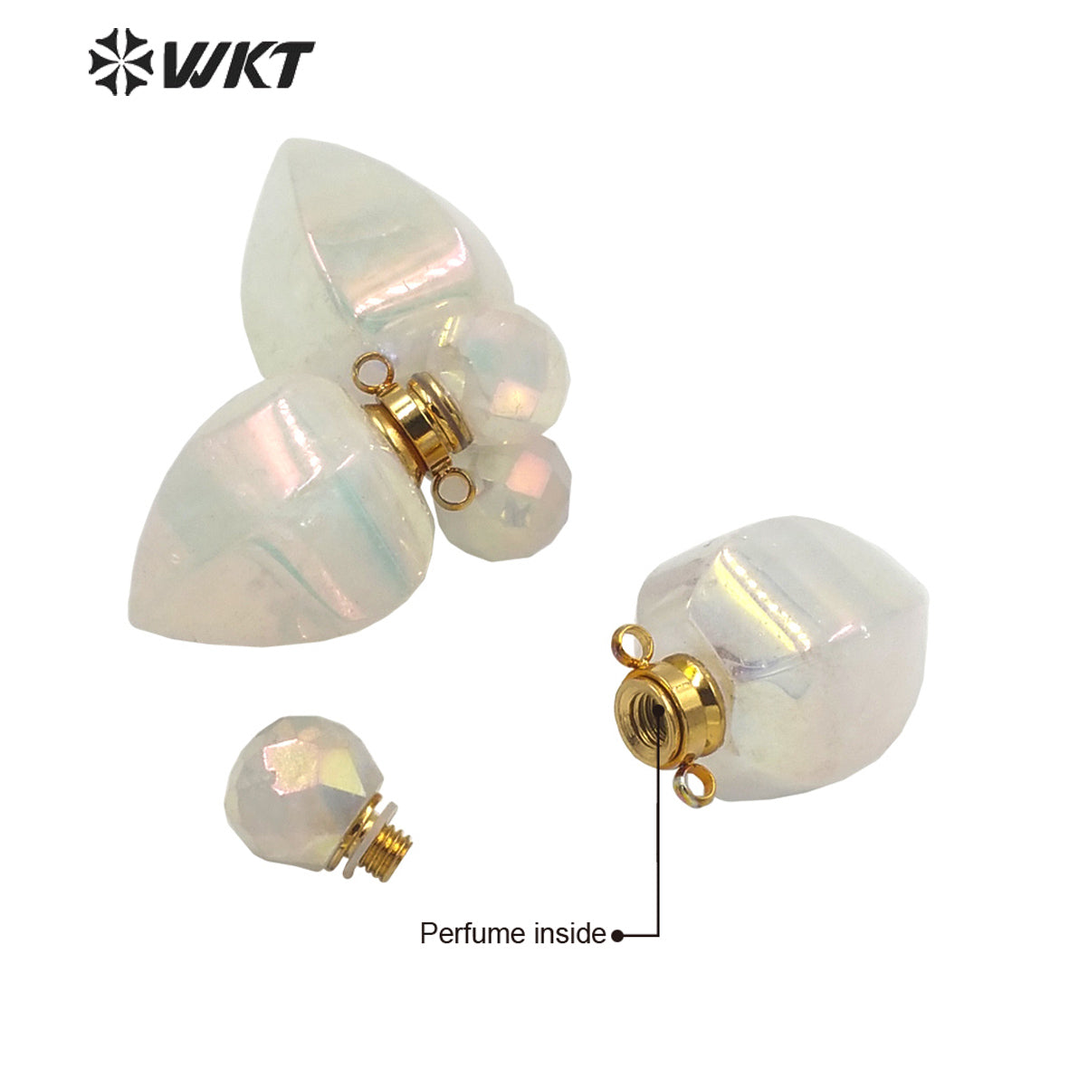 WT-P1653 Newest Natural White Aura Crystal Quartz Essencial Oil Pendant for Necklace Design Hot Aura Quartz Perfume Bottle