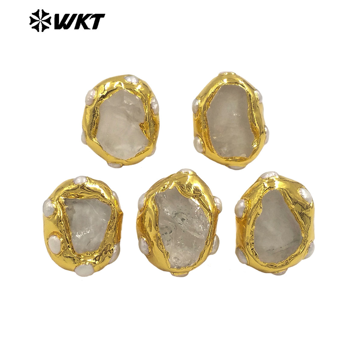 WT-MPR135 Top Quality Excellent Women And Men Jewelry Gold Electroplated With Raw Crystal Quartz Stone Adjustable Size Rings