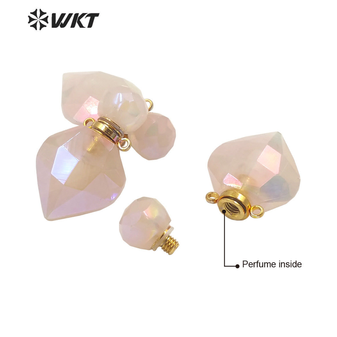 WT-P1712 Wholesale Fashion Gold Women Popular Aura Rose Quartz Perfume Bottle Elegant Small Drop Shape Essencial Oil Bottle