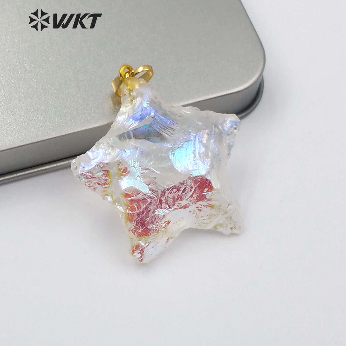 WT-P1885 Amazing Natural Aqua Aura Crystal Quartz Pendant Single Loop Raw Stone Quartz Star Pendant for Necklace Design