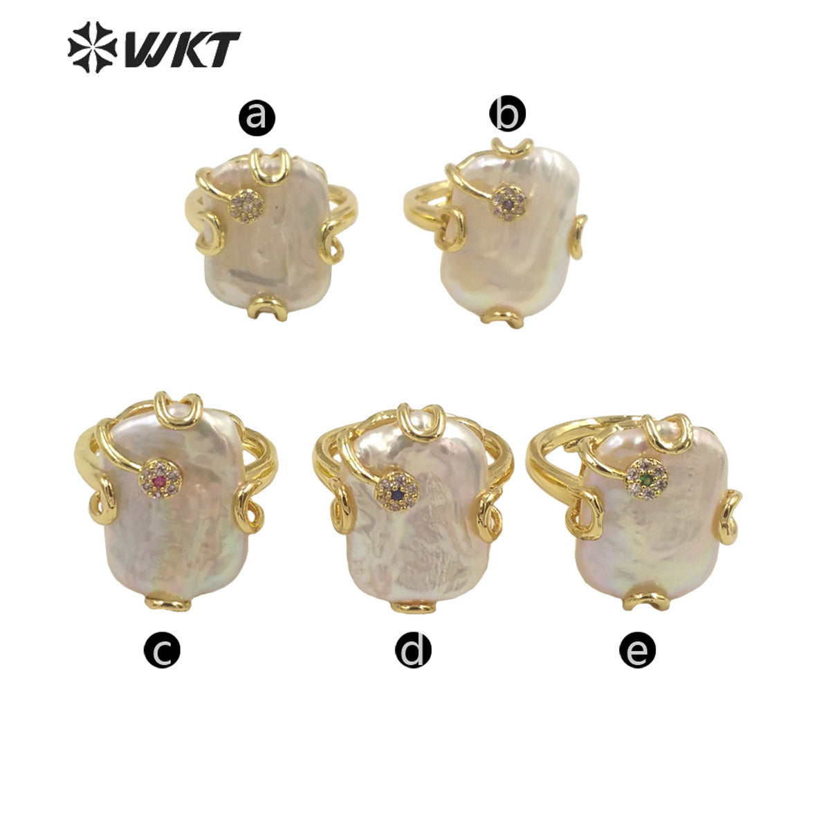 WT-MPR070 Gorgeous Trendy Fashion Natural Freshwater Pearl and Zircon Ring18k Gold Plating for Women Lucky Unique Design Ring