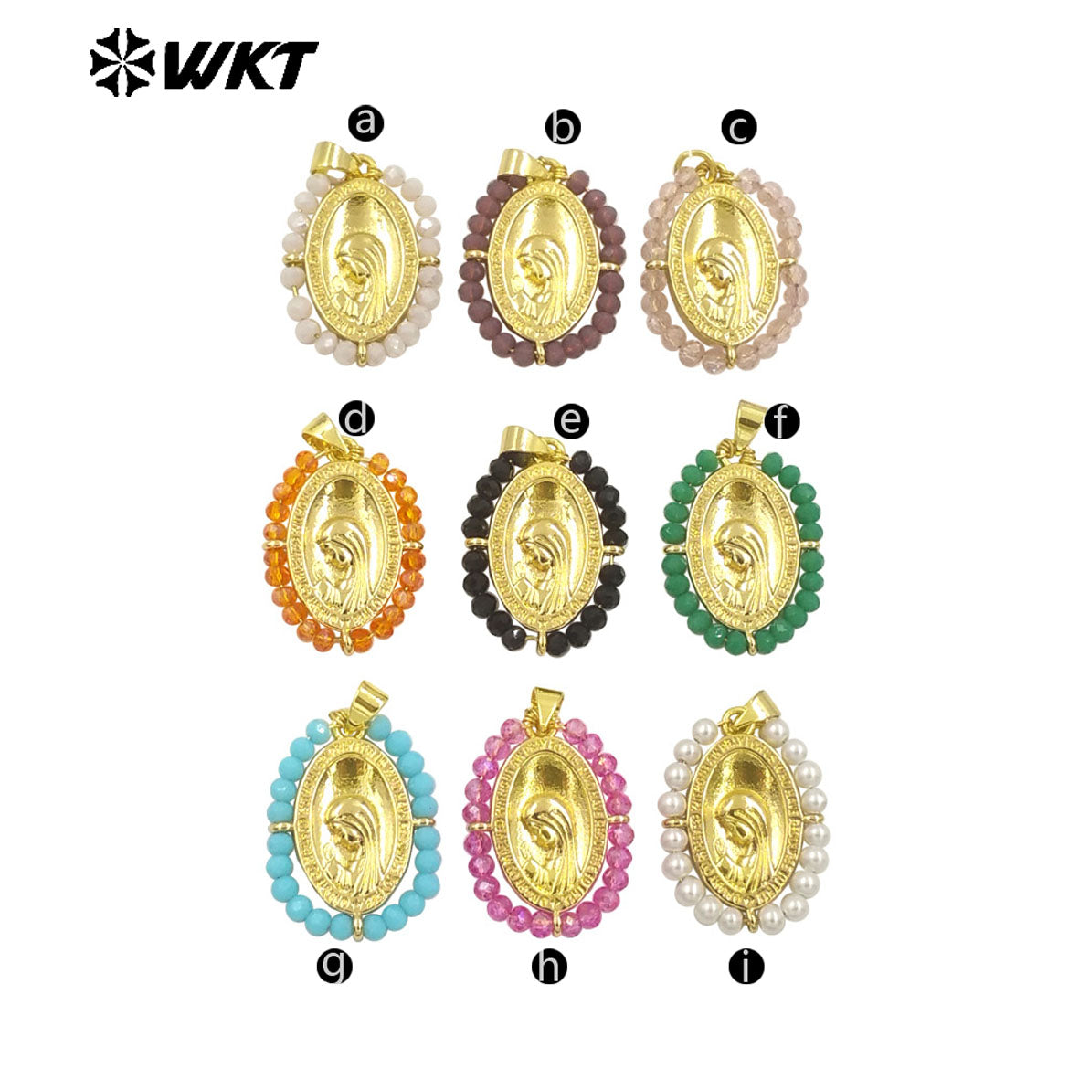 WT-MN995 WKT 18K Gold Plated Yellow Brass Metal Carved With Handmade Wire Wrapped Crystal Beads the Beauty Face Necklace