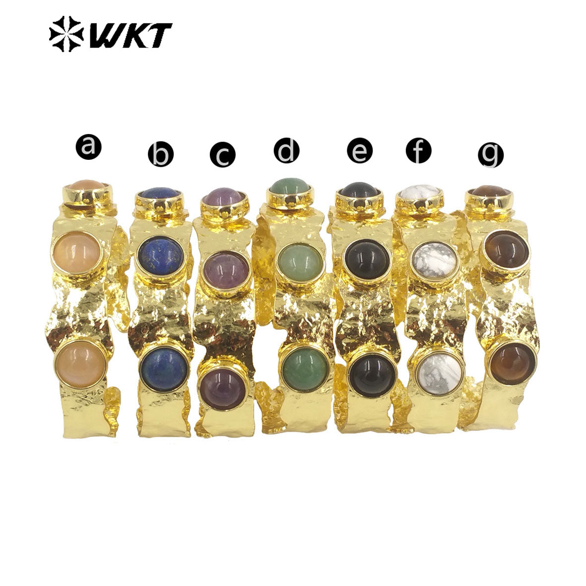 WT-B633 WKT New Handmade Lovely Trendy Gift for Women Lucky Bracelets C Shaped Natural Colorful Gemstone Opening Bracelets