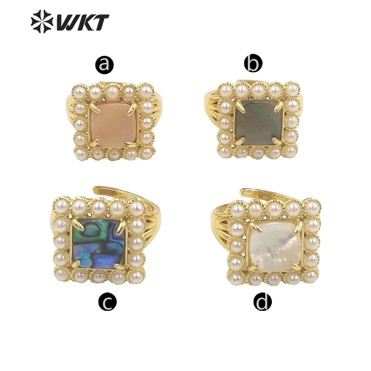 WT-MPR078 Vintage Bohemian Office Style Natural Square Shell With Artificial Pearl Women Ring for Gift