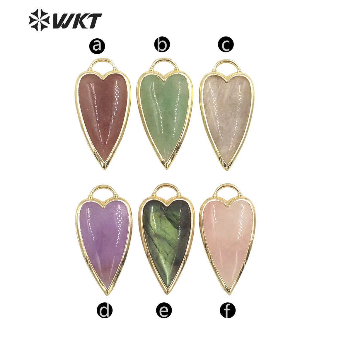 WT-P1862 Exclusive Design Long Heart Stone Pendant 18k Real Gold Plated Natural Faceted Arrowhead Heart Amethyst Pendant