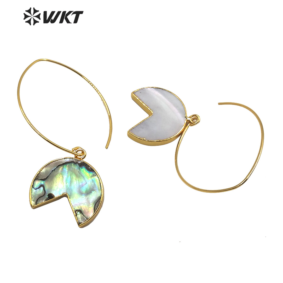 WT-E598 Fashion Gold Electroplated Half Round Abalone Shell Earrings Charming Swing Natural Abalone Shell Pendant Earrings