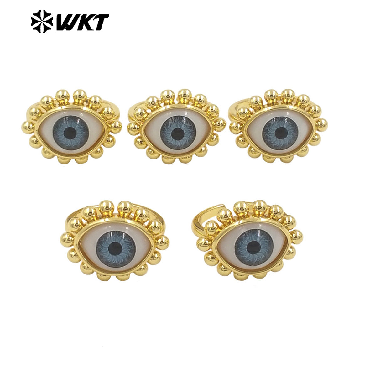 WT-MPR101 Wholesale Fashion Gold Plated Resist Tarnishable Drop Oil Turkey Eye Ring in Open Size Unique Jewelry