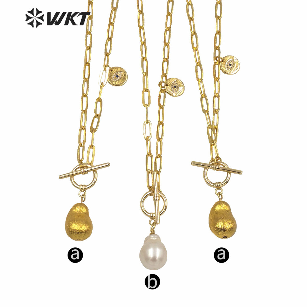 WT-JN129 WKT Wholesale Natural Freshwater Baroque Pearl Pendant Necklace Women Fashion Gold Brass Chain Casual Pearl Necklace