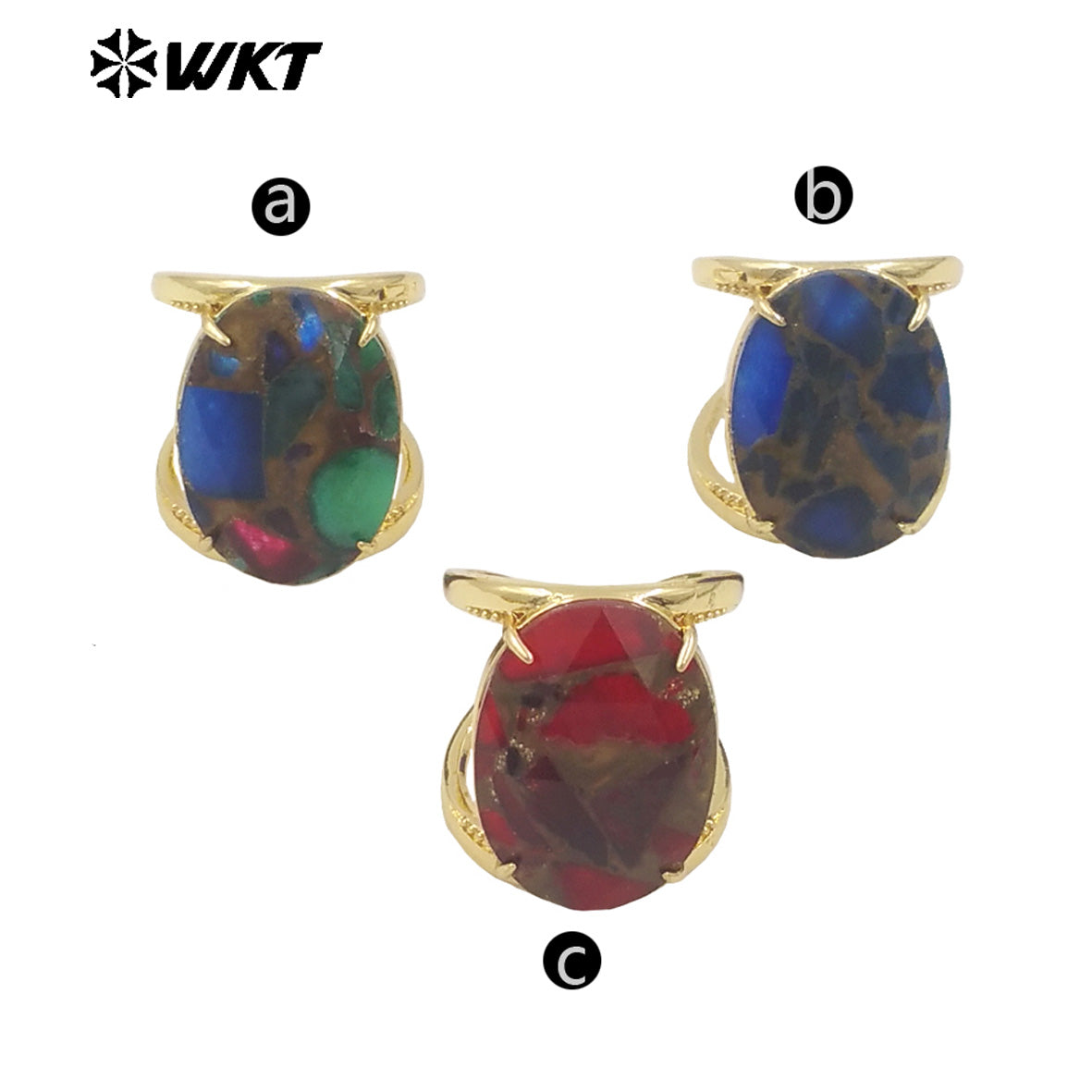 WT-R524 Amazing Rainbow Copper Turquoise 18K Real Gold Plated Resist Tarnishable Women Cocktail Oval Stone Party Ring