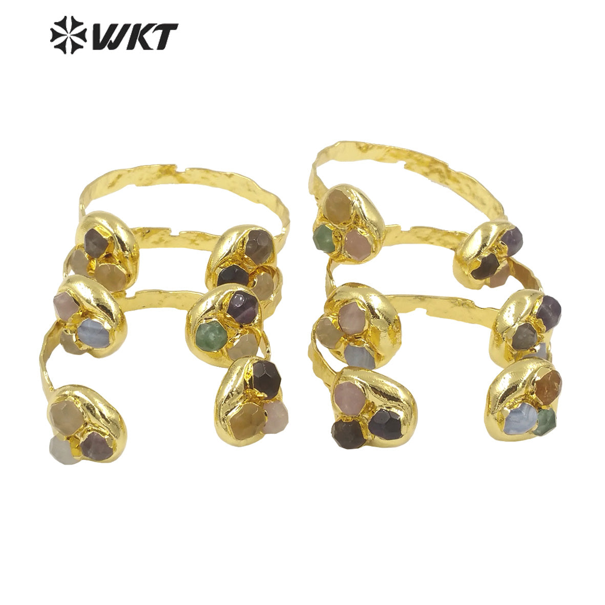WT-B652 Gorgeous New Designer Style Double Side Stone in Adjustable With 18K Real Gold Plated Multi Gemstone Women Bangle