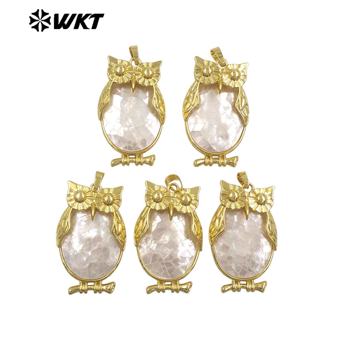 WT-JP439 Newest Lovely Gold Electroplated Natural Shell Owl Shape Boutique Pendant For Unique Jewelry DIY Accessories