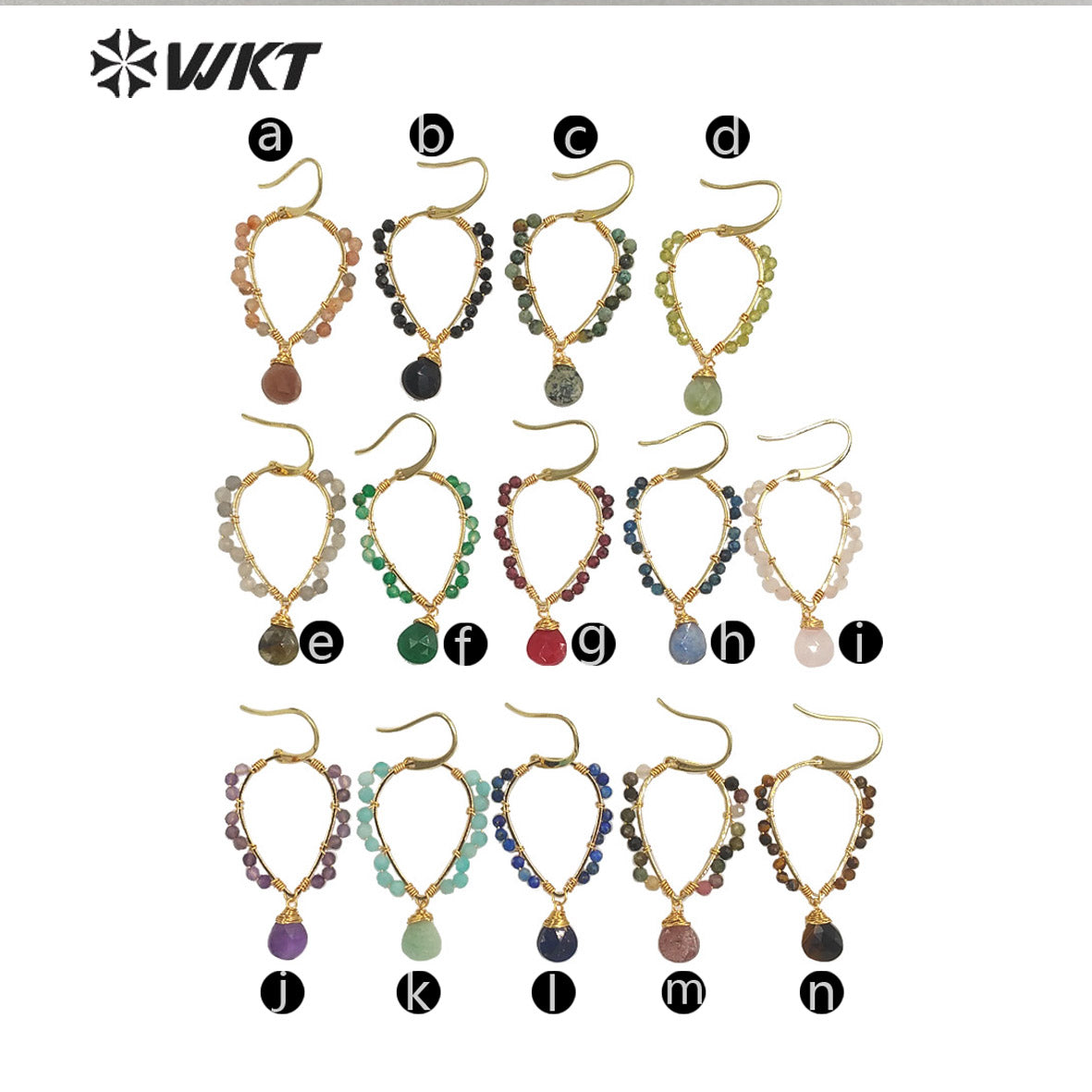 WT-E693 Amazing Wire Wrapped Natural Gemstone Drop Charming Earrings Unique Handmade Tiny Beads Earrings for Friend Gift