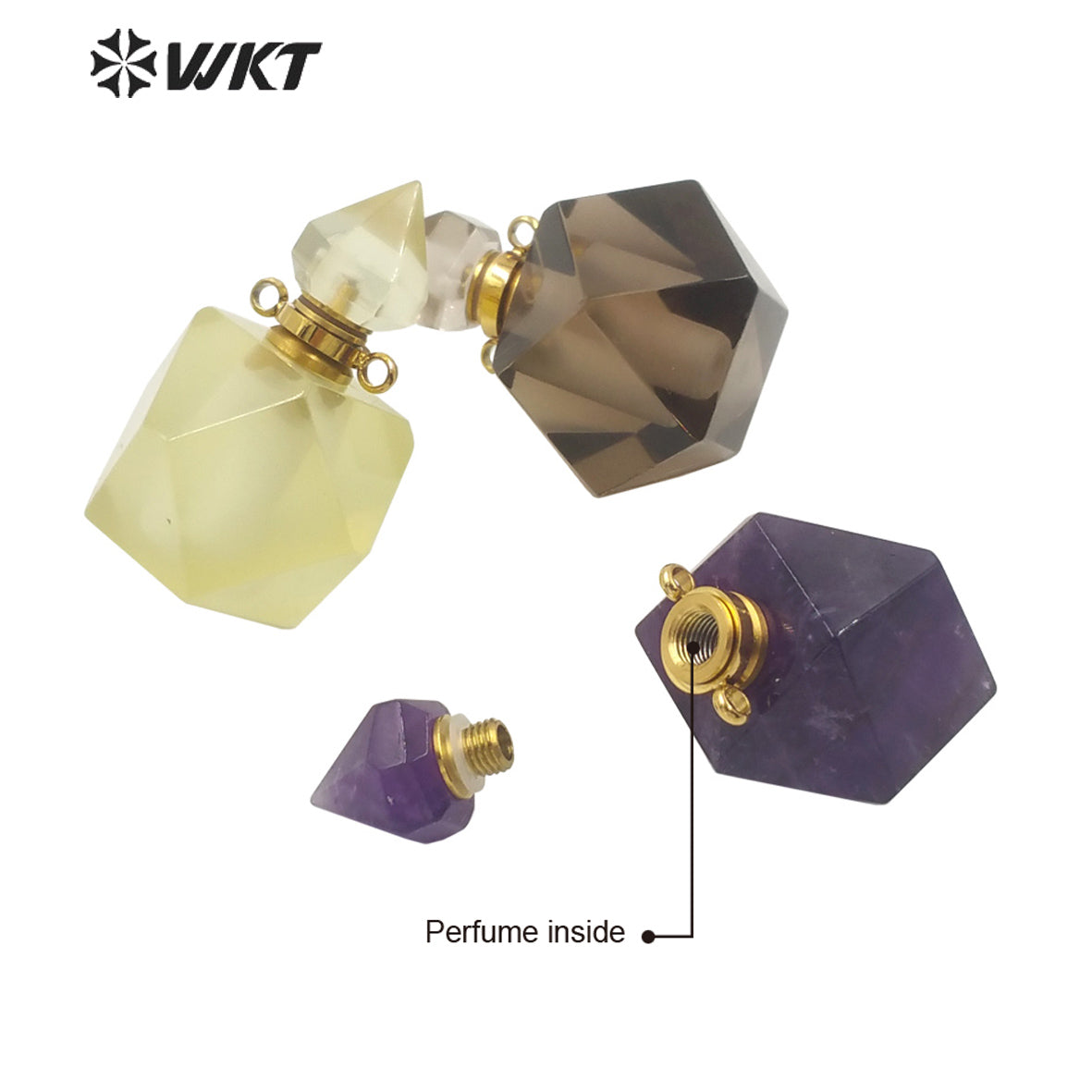 WT-P1658 Wholesale Faceted Natural Quartz Stone Perfume Bottle Pendant Fashion Lady Jewelry Necklace Stone Pendant for Perfume