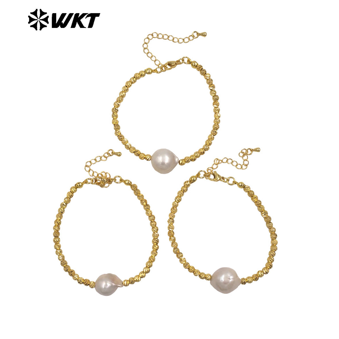 MPB128 Popular Simple Gold Plated Copper Beads With Single Big Natural Baroque Pearl Bracelet For Ladies Elegant Jewelry