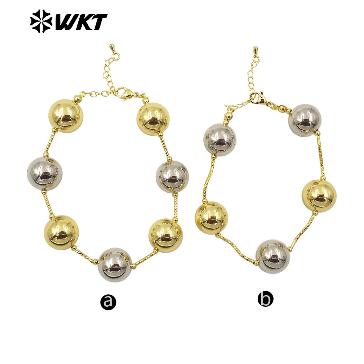 WT-JF351 Wholesale Fashion New Simple Locomotive Wind Style Big Round Metal Beads Chain Connect Bracelet