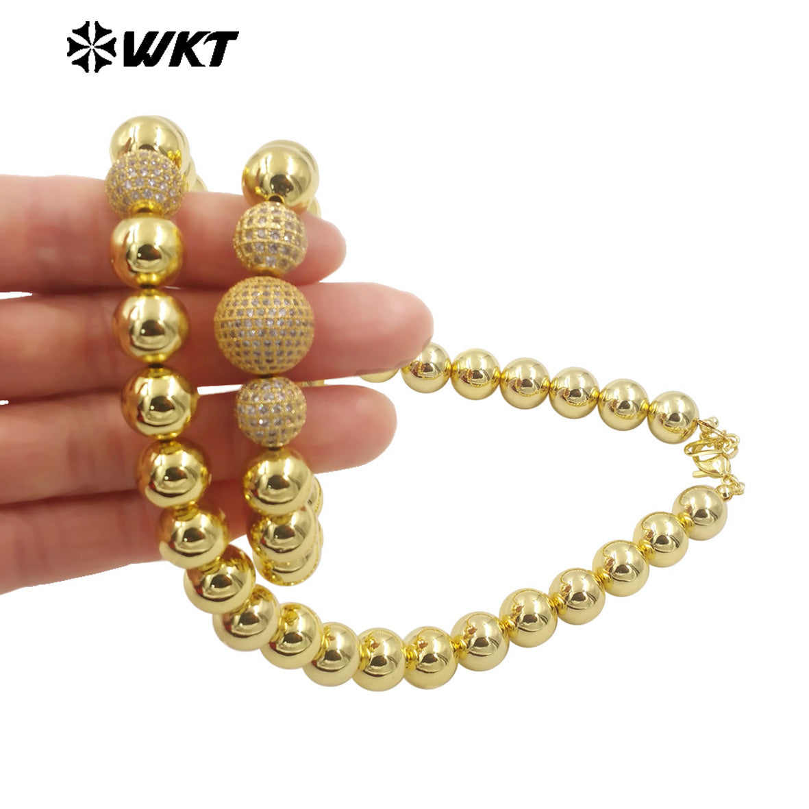 WT-JF346 Wholesale New Amazing Stretch Round Ball Beads Bracelet in 18K Real Gold Plated Resist Tarnishable