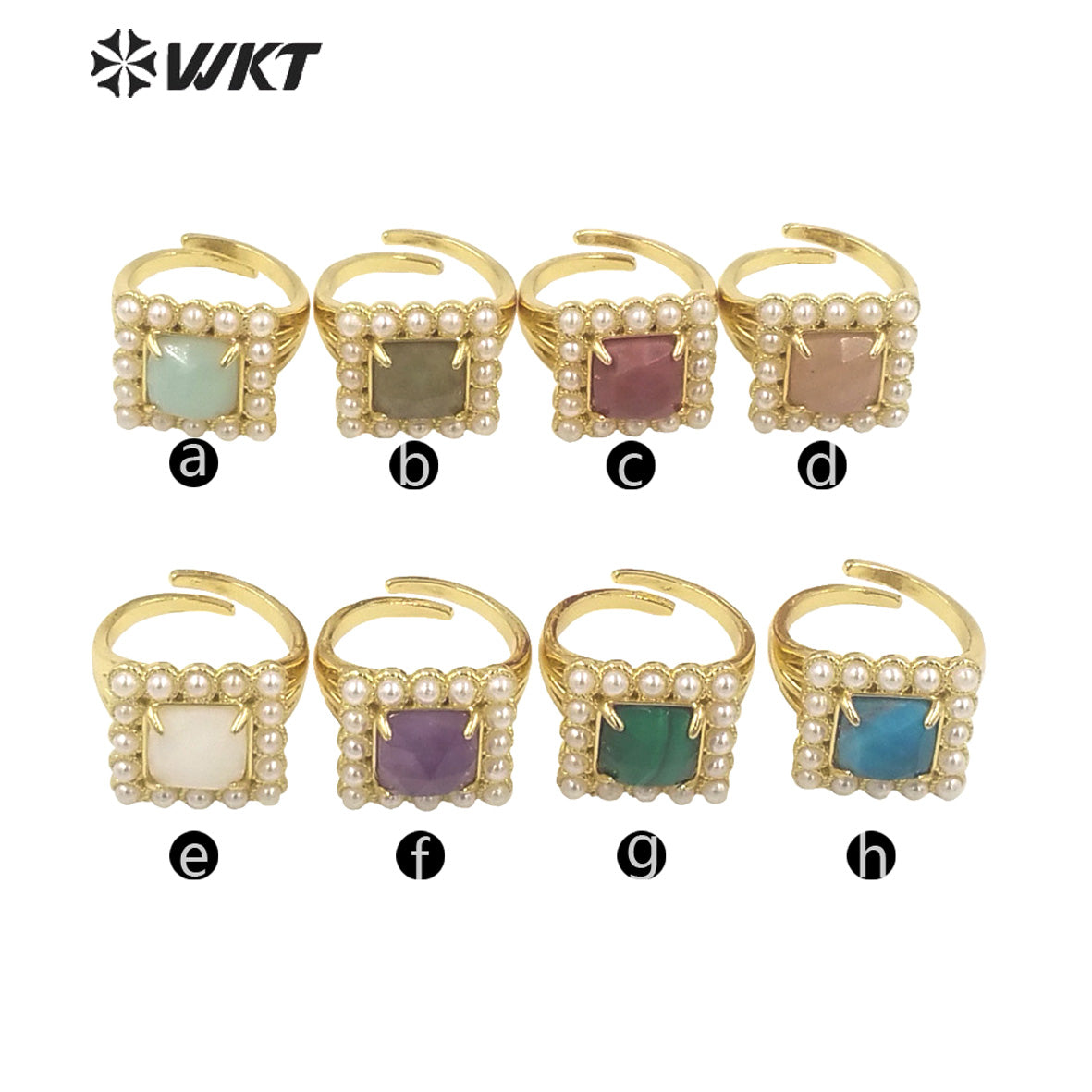 WT-MPR077 Delicate Charming Lady Square Natural Gemstone with Claw Setting 18K Gold Plated Birthday Stone Ring