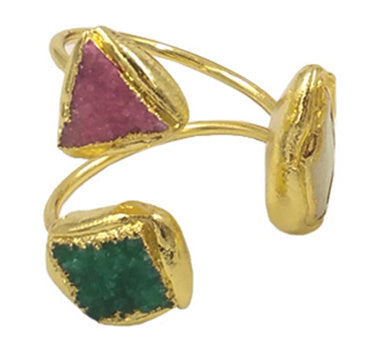 WT-MPR117 New Product Special 18K Gold Plated Pearl Druzy Quartz Triangle Diamond Ring for Men and Women As Daily Decoration