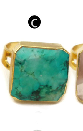 WT-R216 Natural Multi Color Gemstone Gold Electroplated Ring Fashion Adjustable Turquoise Single Stone Ring