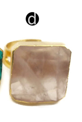 WT-R216 Natural Multi Color Gemstone Gold Electroplated Ring Fashion Adjustable Turquoise Single Stone Ring