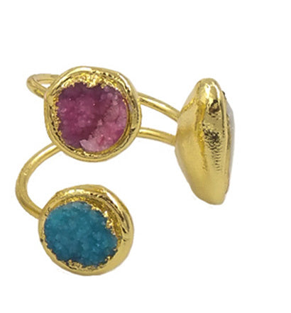 WT-MPR117 New Product Special 18K Gold Plated Pearl Druzy Quartz Triangle Diamond Ring for Men and Women As Daily Decoration