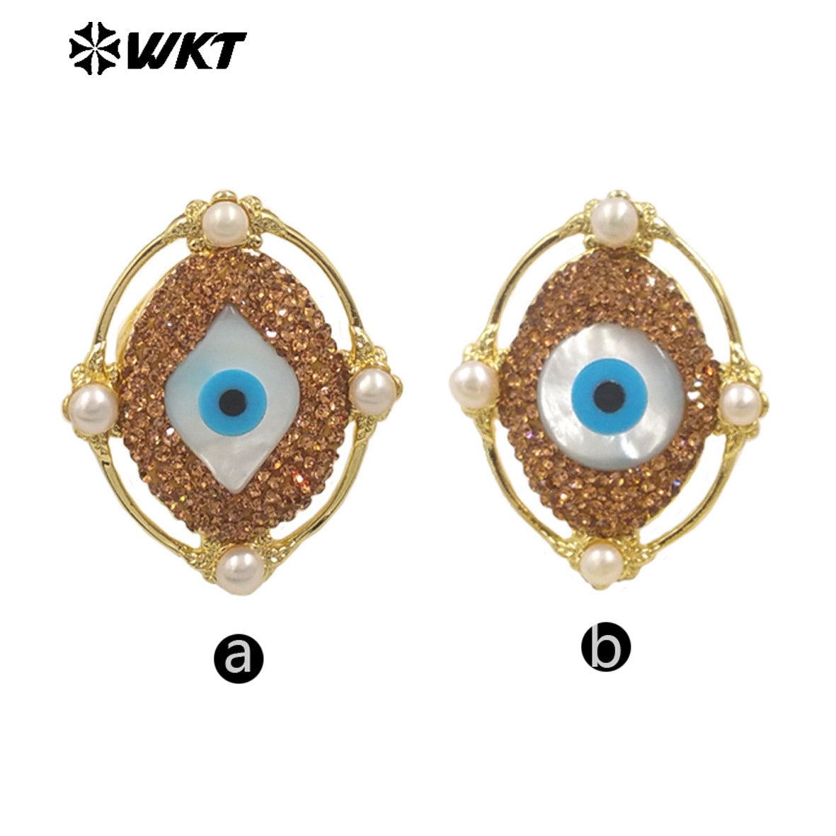 WT-MPR116 New Design Vintage Eye 18K Gold Plated Round Pearl Rhinestone Ring Niche Cultural Jewelry for Both Men and Women