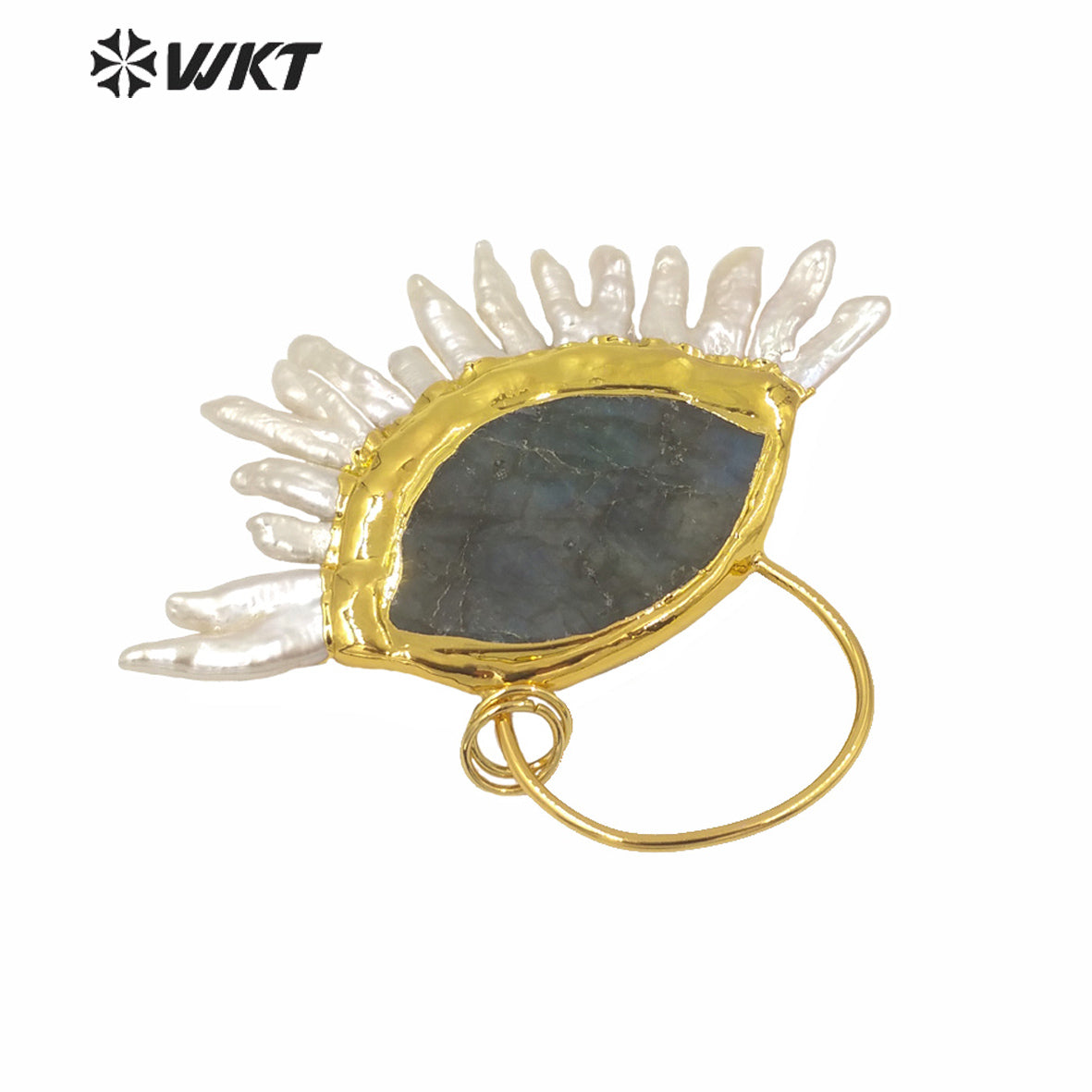 WT-P1588 Wholesale Amazing Natural Freshwater Pearl and Labradorite Stone Pendant Gorgeous Statement Women Gold Stone Pendant