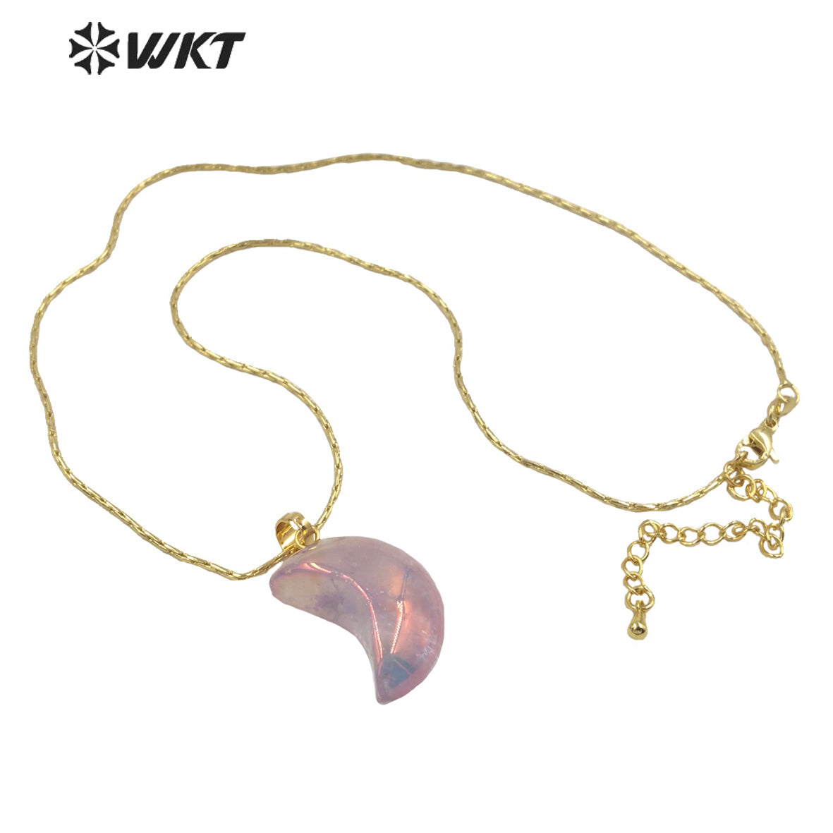 WT-N1335 Romantic Cute Shiny Crystal with Arua Pendant Necklace Moon Shape Natural Stones Amethyst with Aura Jewelry Necklace