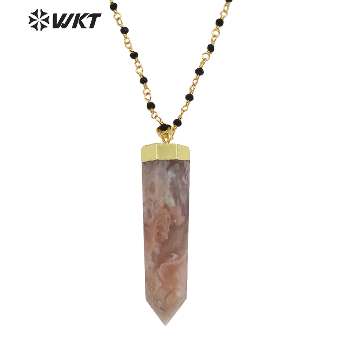 WT-N1294 Amazing High Polish Natural Hexagon Cherry Agate Pendant Necklace Fashion Gold Healing Spirit Quartz Point Necklace