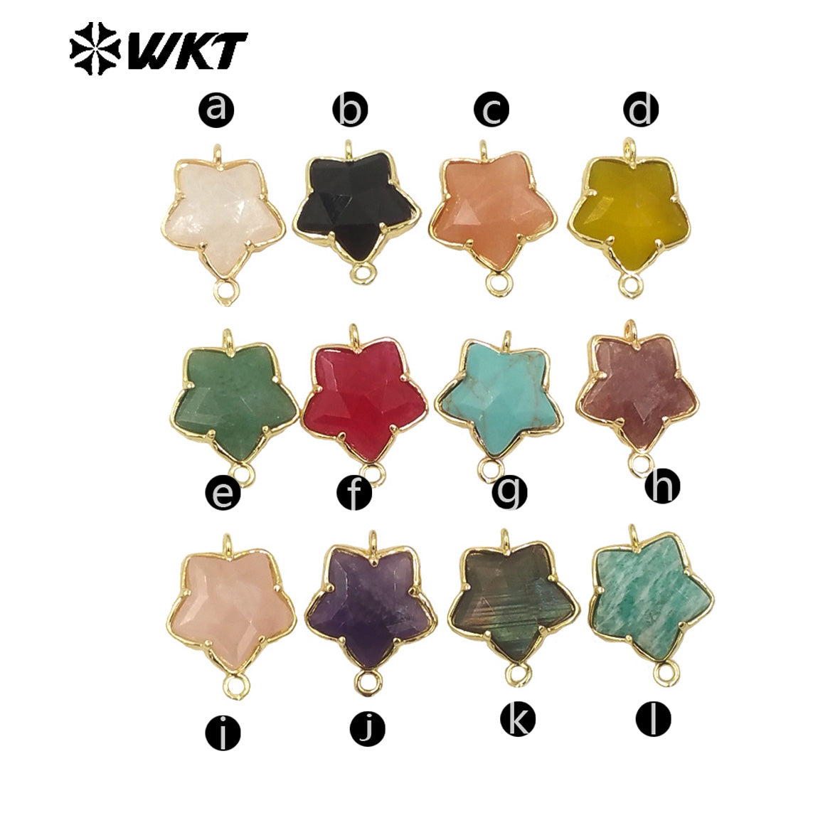 WT-C327 Wholesale New Small Stone Carved Star Connectors 18K Gold Plated Claw Setting Lovely Double Loops Findings