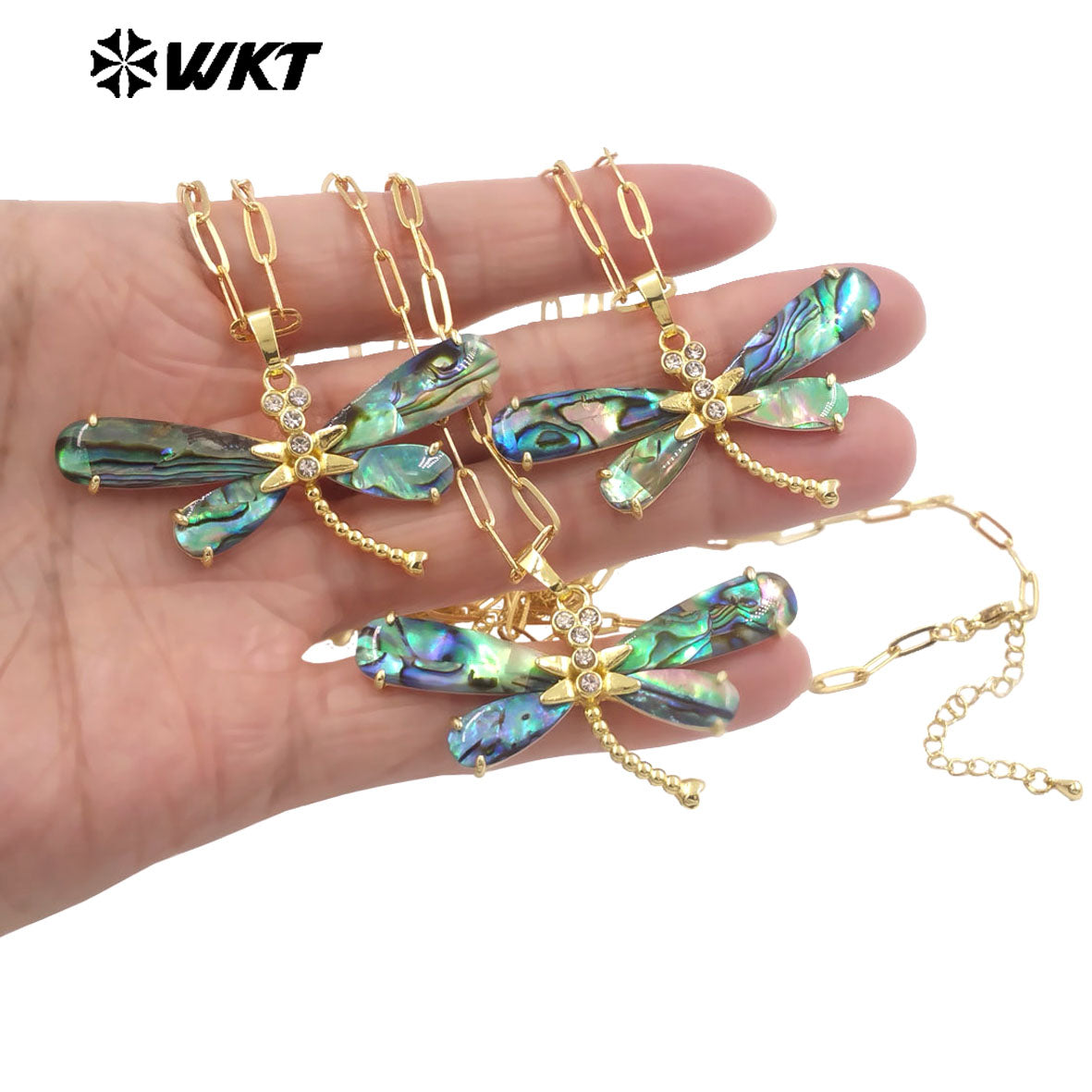 WT-JN336 Wonderful Exquisite Gold Plated Natural Abalone Shell Dragonfly Shape Necklace For Ladies Elegant Daily Wearing Jewelry