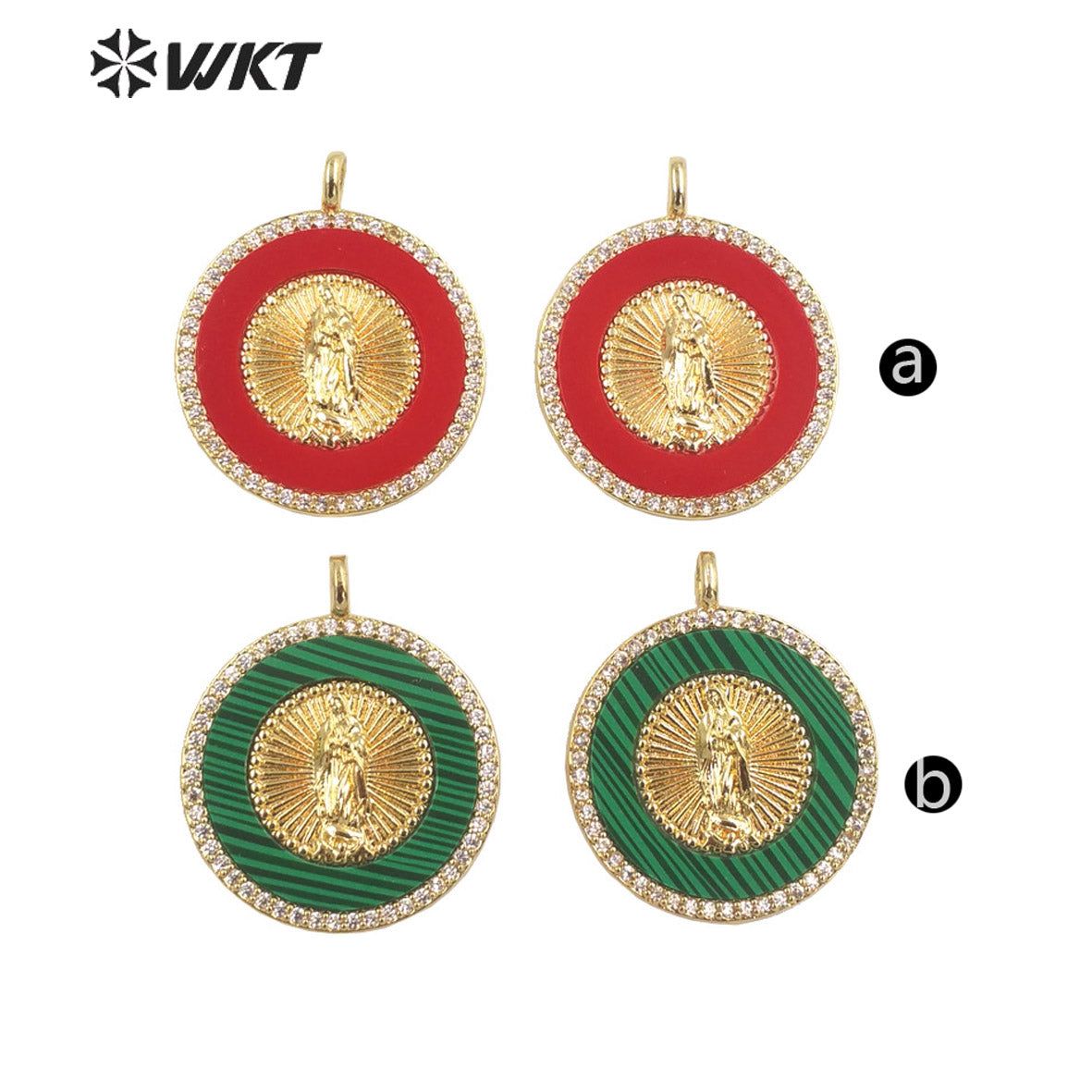 WT-MP272 Newest Vintage Style Ball Shaped Natural Malachite Stone &Cubic Zircon Madonna Design Pendant