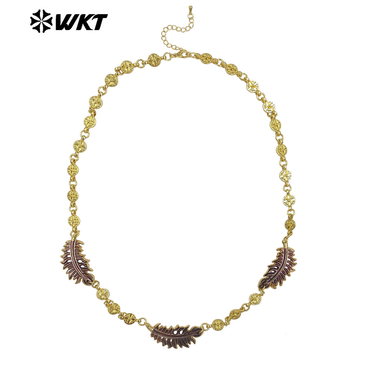 WT-JN351 Newest Design 18K Gold Plated Three Natural Shell Feather Shape Charms Necklace For Women Amazing Jewelry Gift