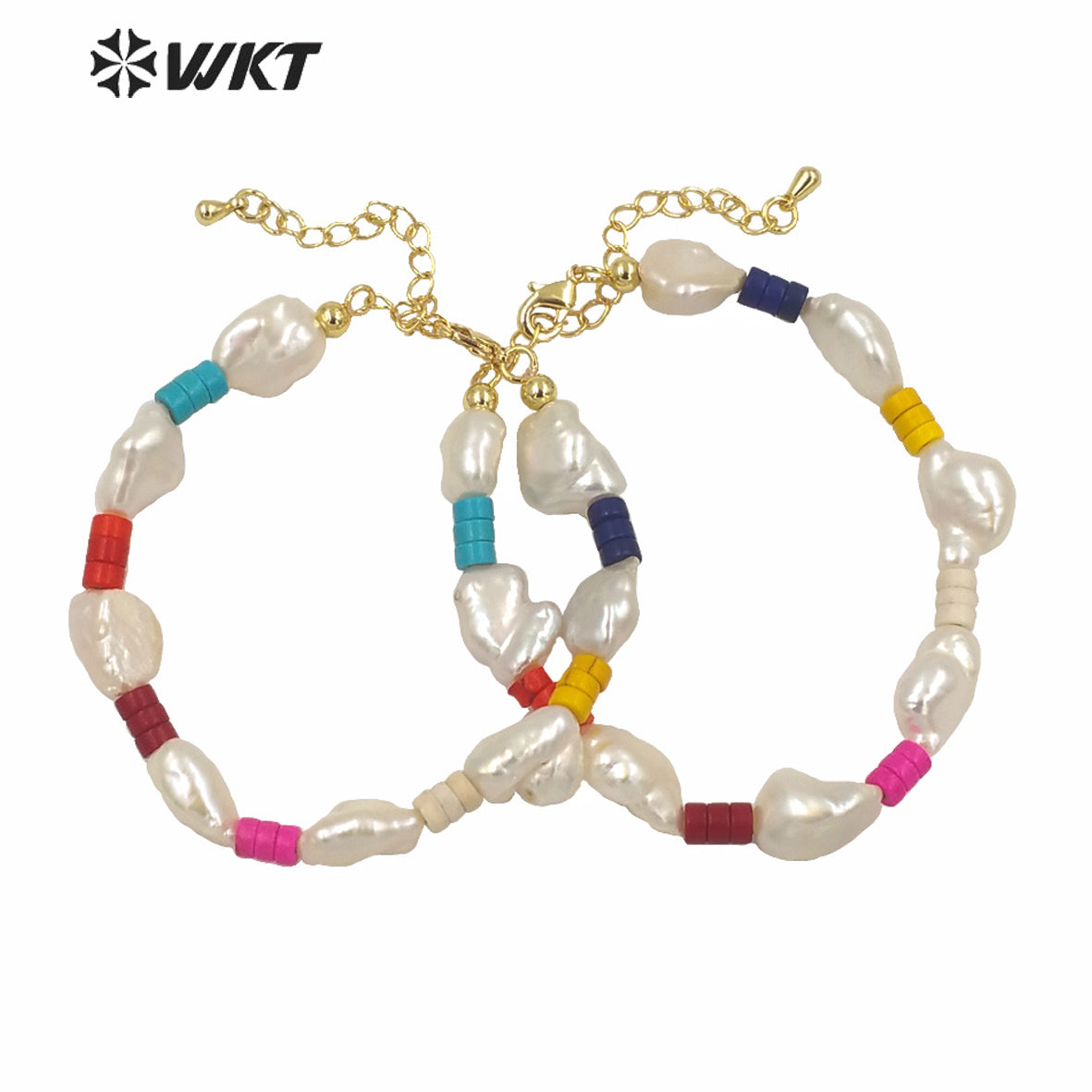 WT-MPB029 WKT NEW Design Irregular Freshwater Pearl Beads Bracelet Fashion Lady Bohemian Style Colorful Beads Pearl Bracelets