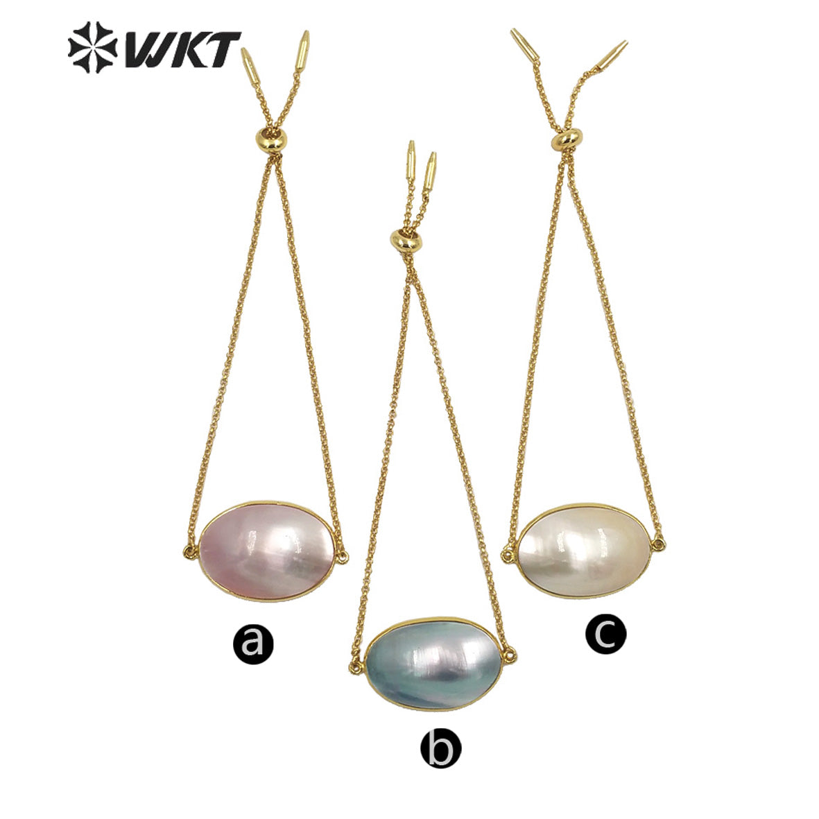 WT-MPB085 Wholesale Fashion Gold Plated Bullet Shape Chain Bracelet With Flash Mabe Shell Bracelet Women Wedding Bracelets