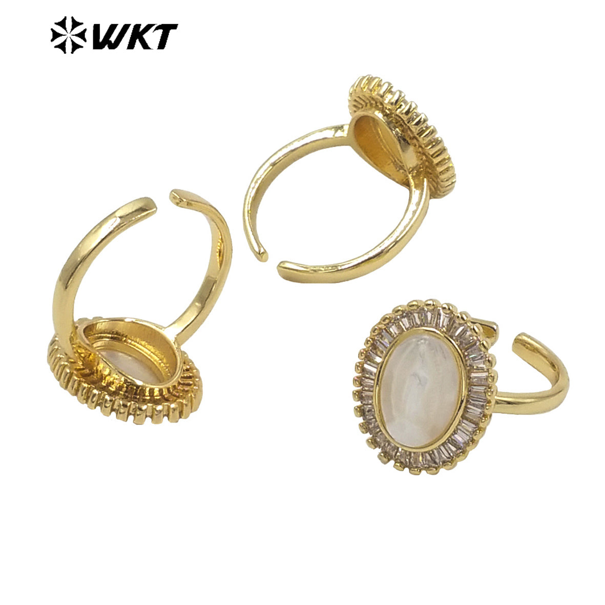 WT-MR021 Simple Charming Pearl Adjustable Ring Cubic Zircon Set 18k Gold Plated for Women Gifts Jewelry Pearl Rings