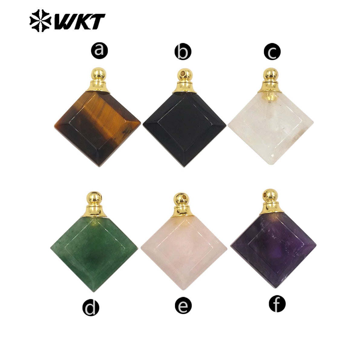 WT-P1980 Newest Fashion Gold Plated Diamond Shape Double Faceted Precious Gemstone Made Perfume Bottle Jewelry Pendants